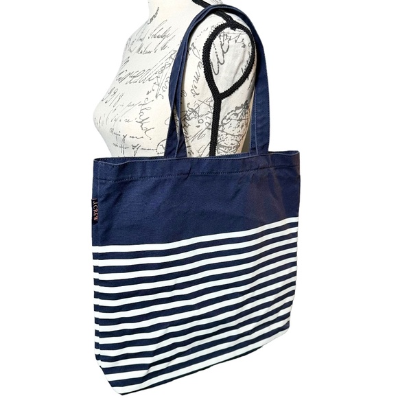 J. Crew Handbags - | J. Crew | Navy Blue Classic Stripes Durable Canvas Reusable Everyday Tote